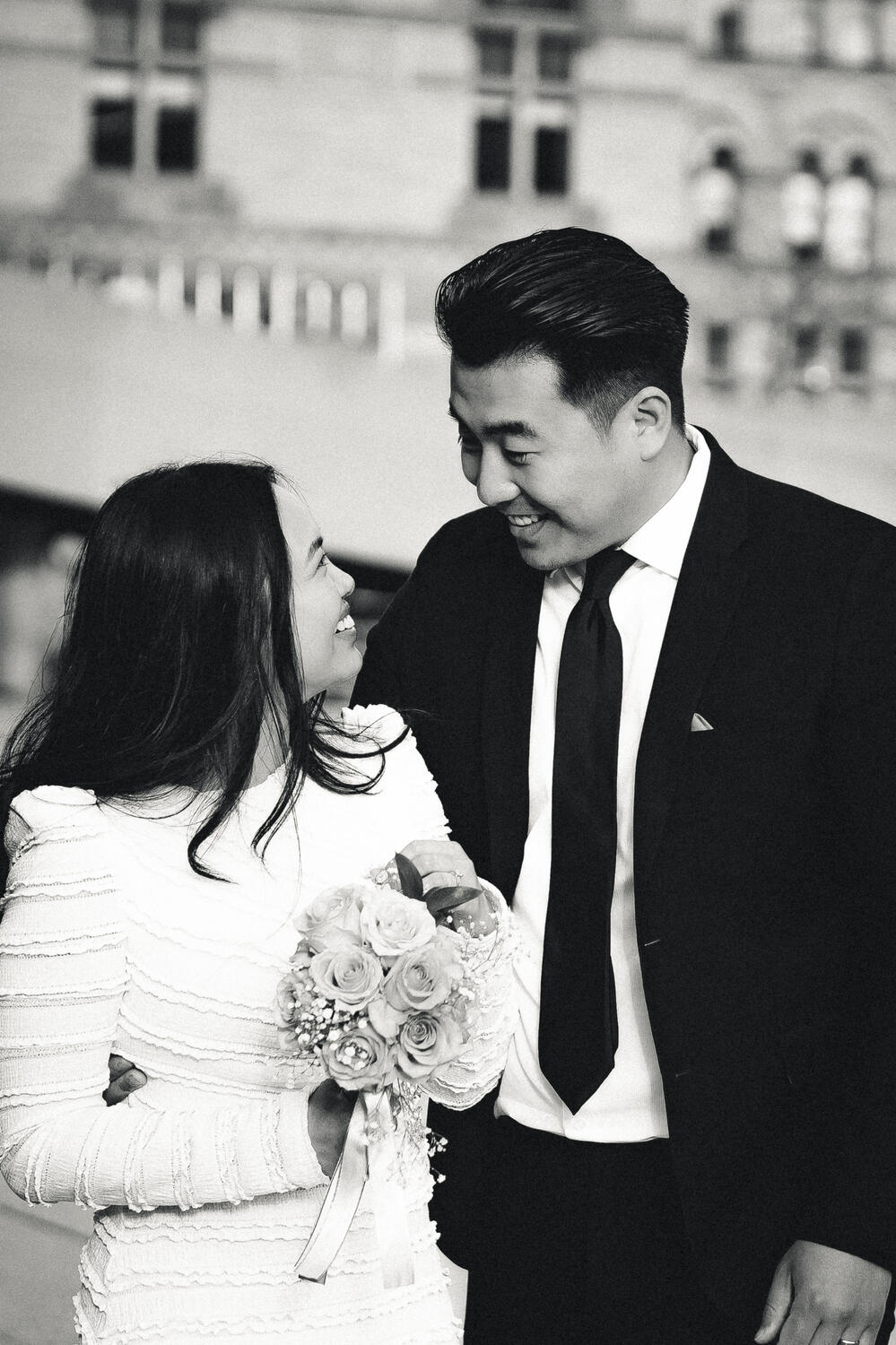 Black and white groom and bride Toronto City Hall